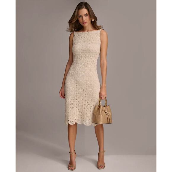 Donna Karan New York Boat Neck Lace Sleeveless Shift Dress Women's Size 16 - Picture 1 of 16